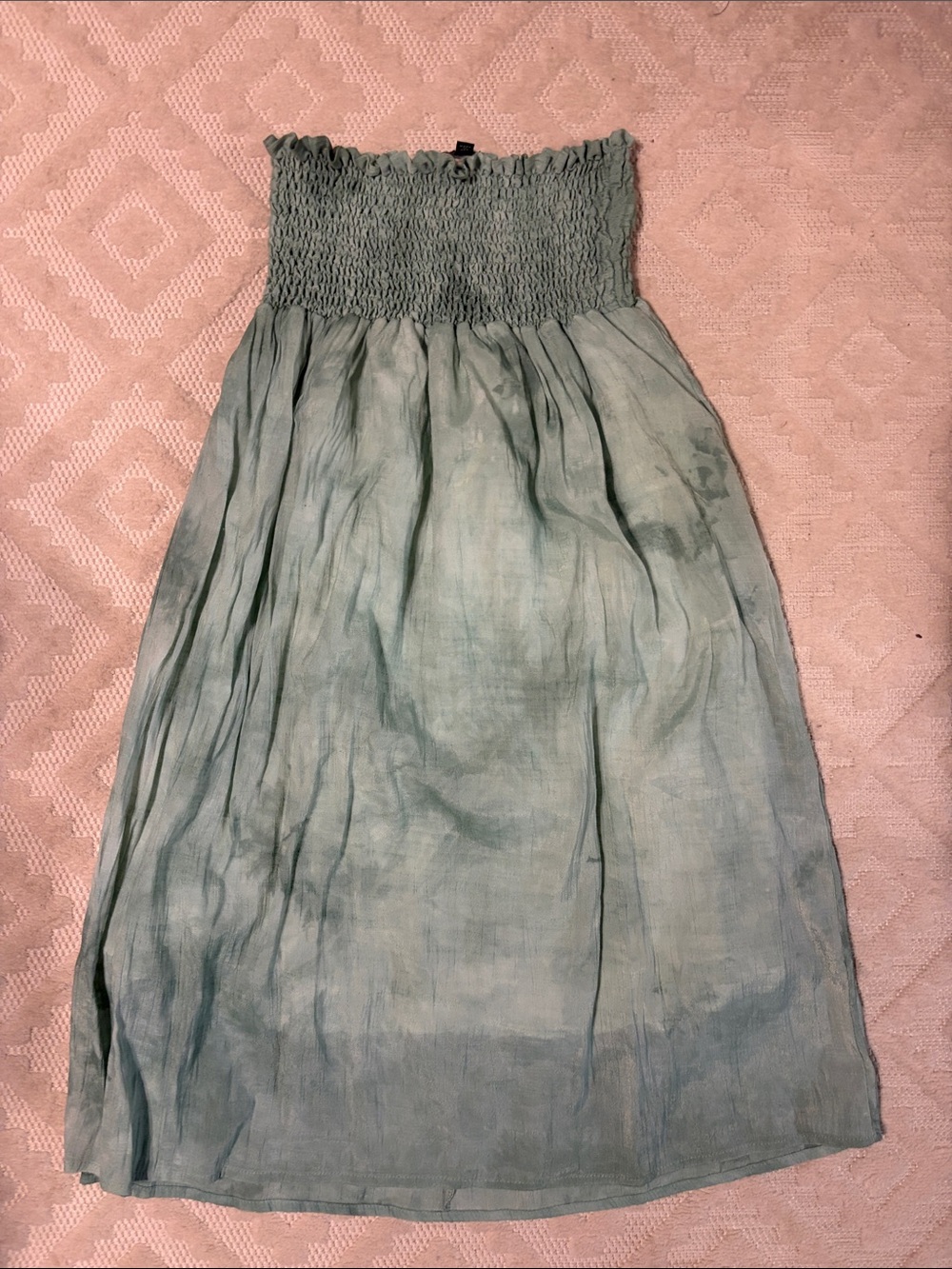 Lulu's Seafoam Smocked Strapless Dress skirt